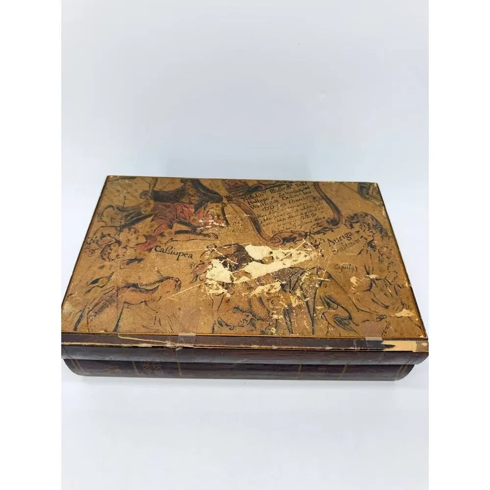 Vintage Japan Wooden Musical Jewelry Box Double Book Celestial Globe Working